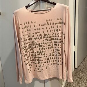 Ann Taylor Factory long sleeved XL light pink T shirt with tear drop gold motif